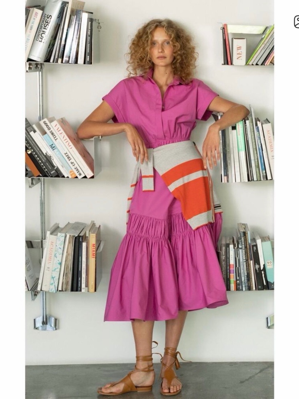 Silvia Tcherassi Miniato Tiered Gathered Pink Midi Dress Size XS
